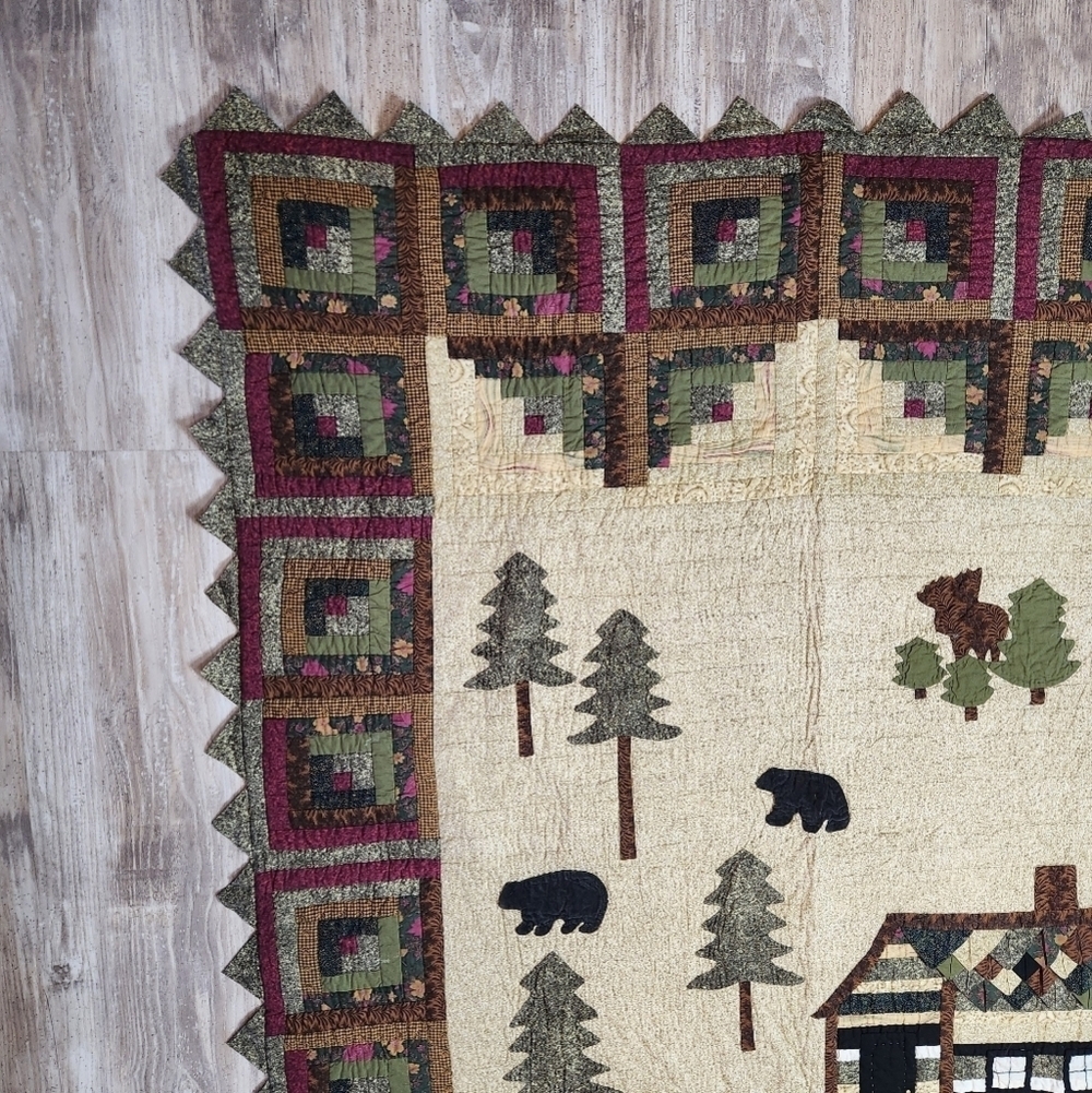 Rustic Cabin Quilt with Forest Design - Picture 5 of 12